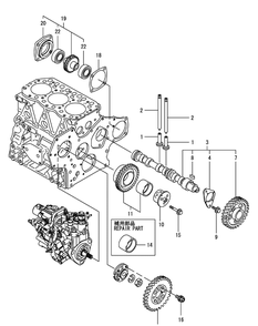 Yanmar 3tnv82a-Bdcb Camshaft And Driving Gear Diagram and Parts List for S7232-D 53AY8DU8050-312HP Cub Cadet Lawn Tractor